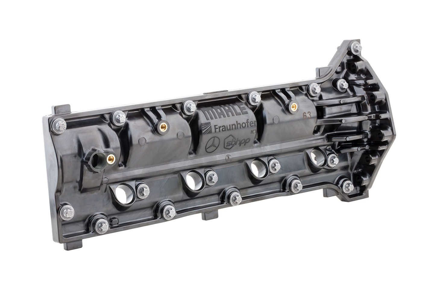 Das Bauteil aus faserverstärkten Duromeren senkt das Gewicht des Motors. Das Bauteil aus faserverstärkten Duromeren senkt das Gewicht des Motors.