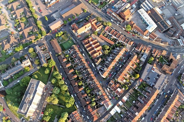 Luftansicht eines Stadtquartiers