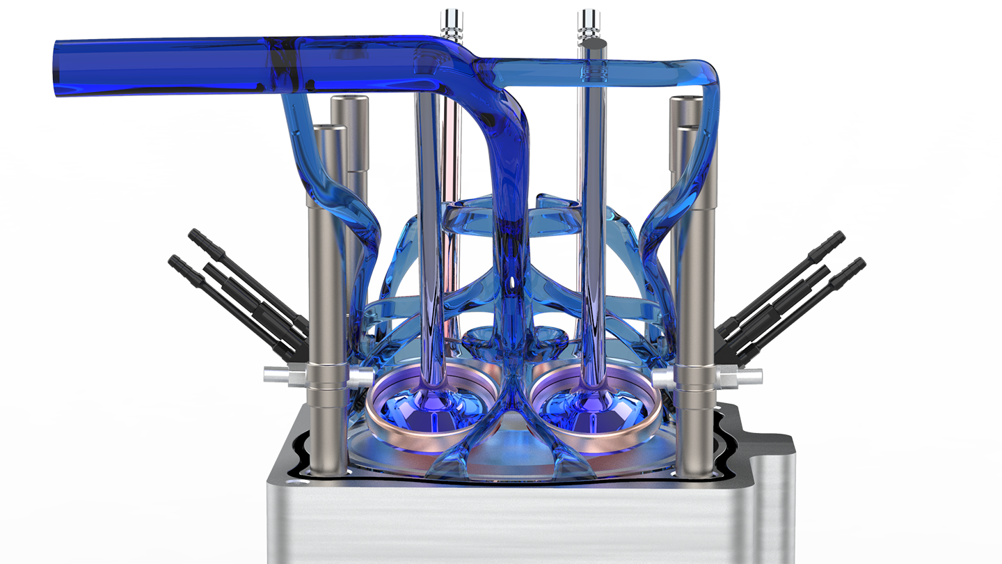 Combustion chamber cooling system in an additively manufactured single-cylinder test head