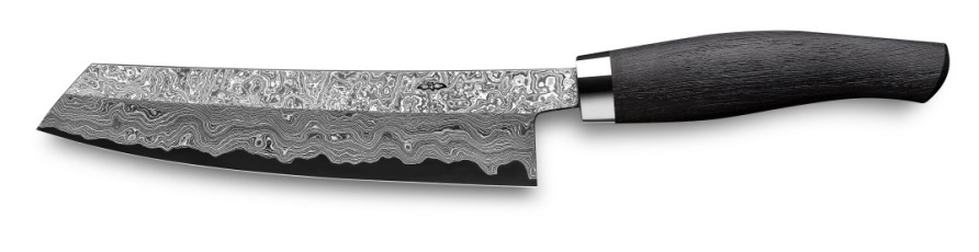 Damascus knife, protected with a corrosion-resistant layer applied by Fraunhofer ICT using the PECVD process
