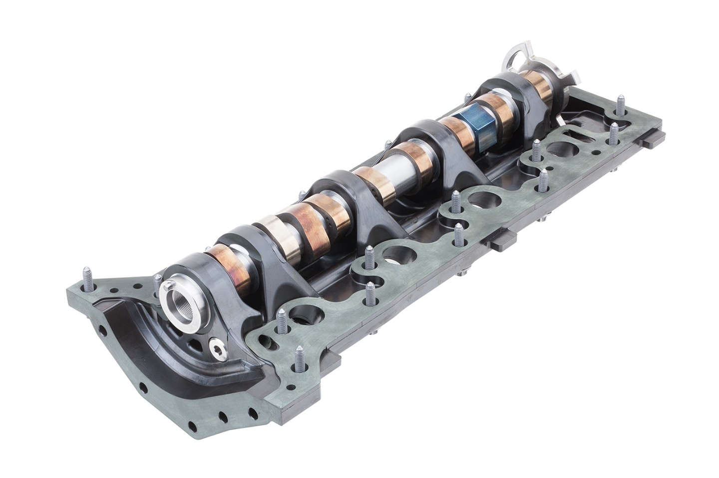 The camshaft module features a monolithic design with integrated bearings.